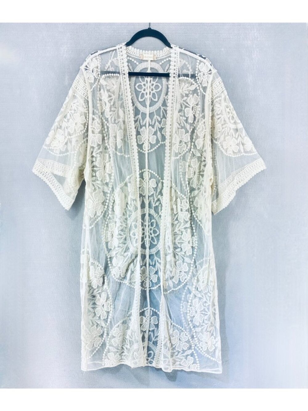 Altered States Lace Kimono Womems M Cream Sheer Duster Cardigan Boho Romantic